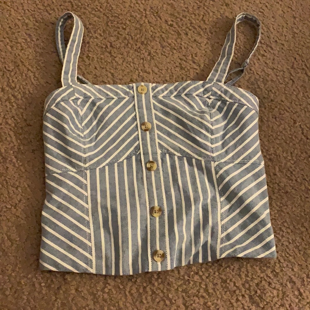 XXS, blue and white crop top